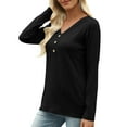 thumbnail image 6 of Ounisa Womens Tops Long Sleeve Shirts Fall Winter Casual V Neck Button Knit Pullover Lightweight Tunic Blouse, 6 of 7
