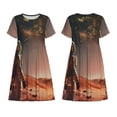thumbnail image 3 of Bixox Robe d'Été à Manches Courtes pour Femmes Robe Ample Longueur Genou avec Poches-Astronaute sur Mars A, 3 of 7