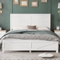 thumbnail image 2 of Leumius Farmhouse Style Queen Size Bed with Barn Door Designed Headboard and Footboard, Pinewood Bed with Strengthened Bed Frame for Teens Adults White, 2 of 8