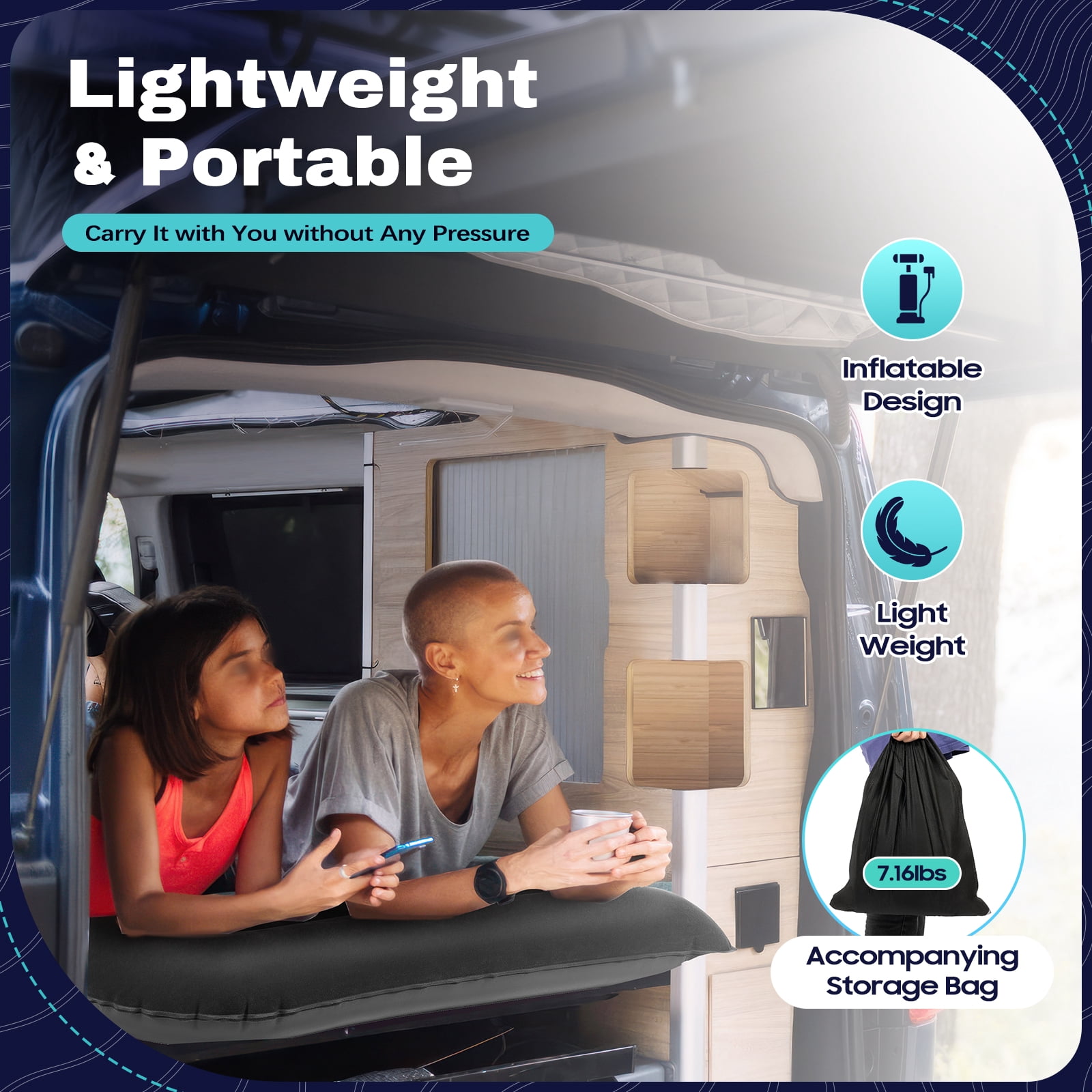 68.5*49.61in SUV Inflatable Mattress Black Inflatable Bed Modern Inflatable Bed for Camping, Traveling