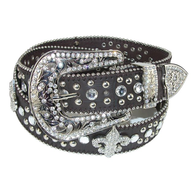 CTM® Fleur de Lis Studded Rhinestone Belt (Women's)