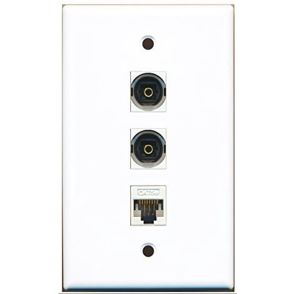 RiteAV - 2 Port Toslink and 1 Port Cat5e Ethernet White Wall Plate