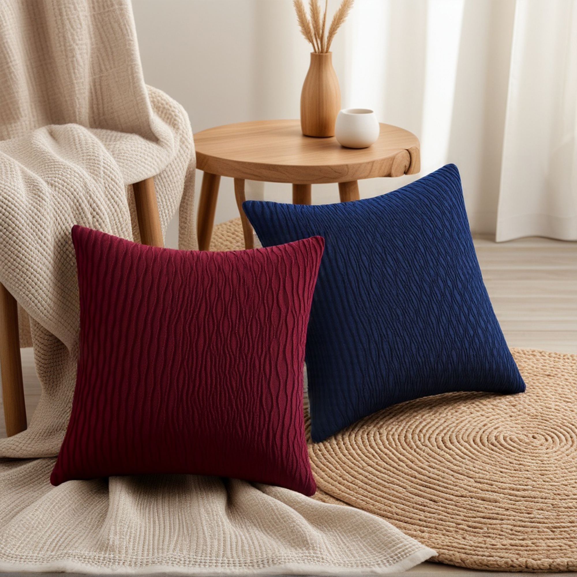 Unique Bargains Throw Pillow Covers Striped Velvet Rectangular Red 18" x 18"