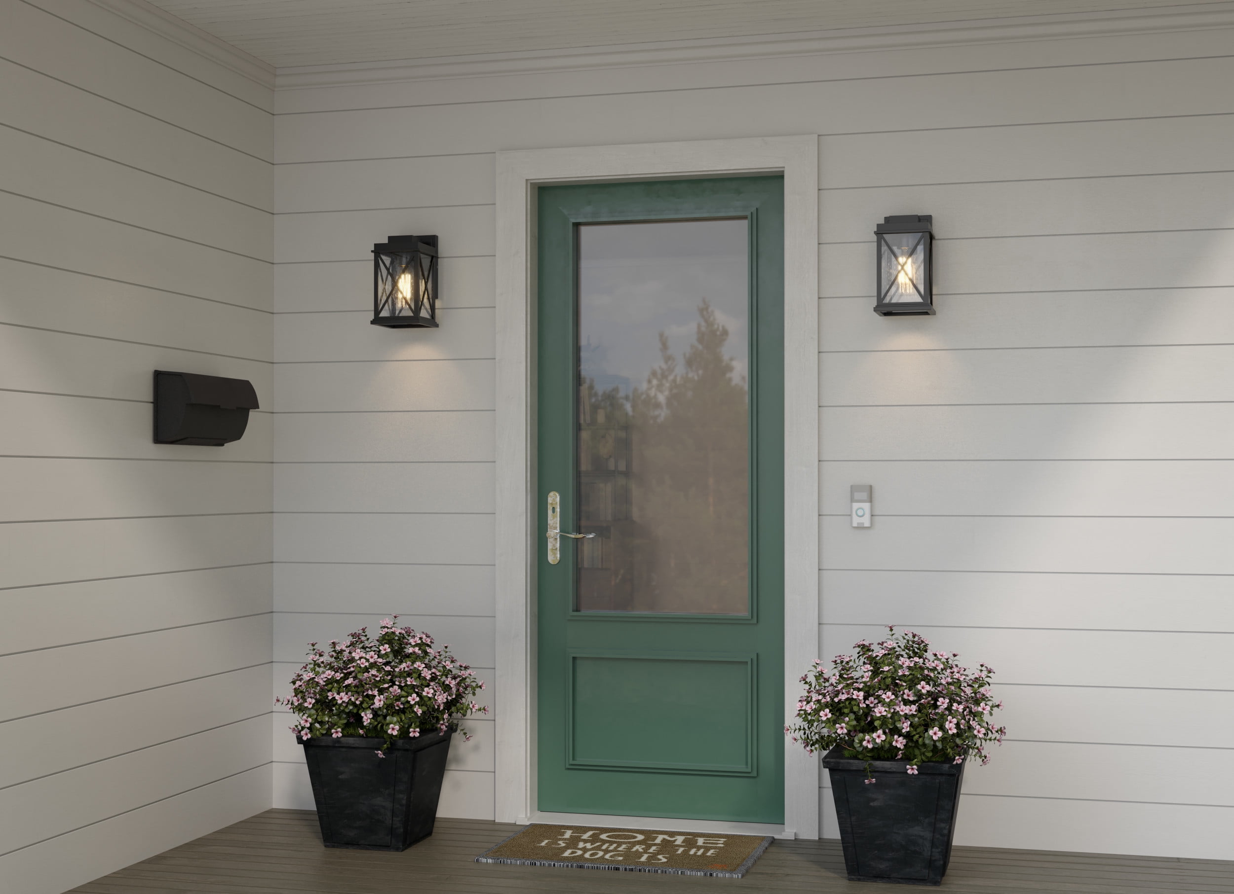 (2 pack) Avec Wrenna Collection Farmhouse Matte Black Outdoor Wall Lantern with Clear Glass Shade