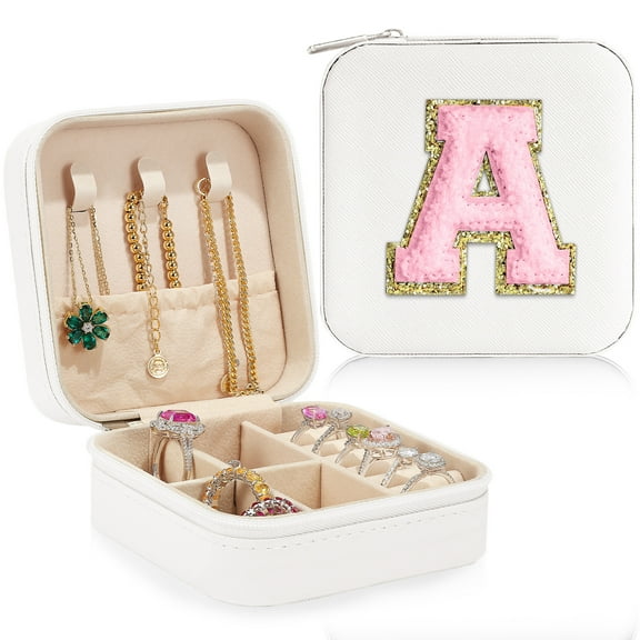 Parima Sturdy Jewelry Organizer Box, Preppy Stuff for Teen Girls, Trendy Pink Initial Travel Jewelry Case for Necklace, Earring, Rings Gifts for Women Girls