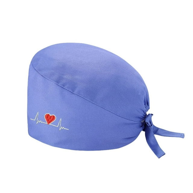 Women‘s Sweat Absorbent And Fluffy Funny Printed Work Hat With Buttons And Back Tie Adjustable Work Hat And Headscarf