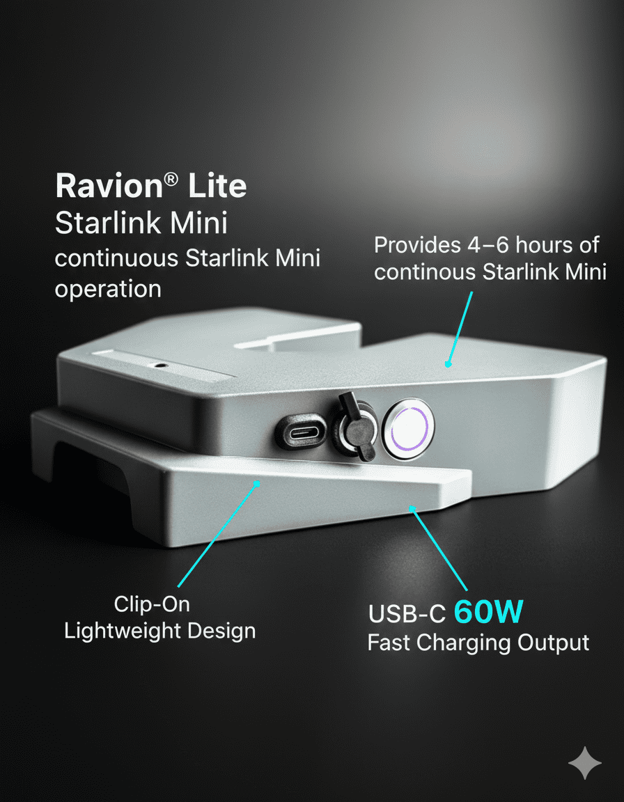 Ravion® Battery Lite for Starlink Mini – Lightweight Clip-On Portable Power Pack, 99Wh, Up to 6 Hours