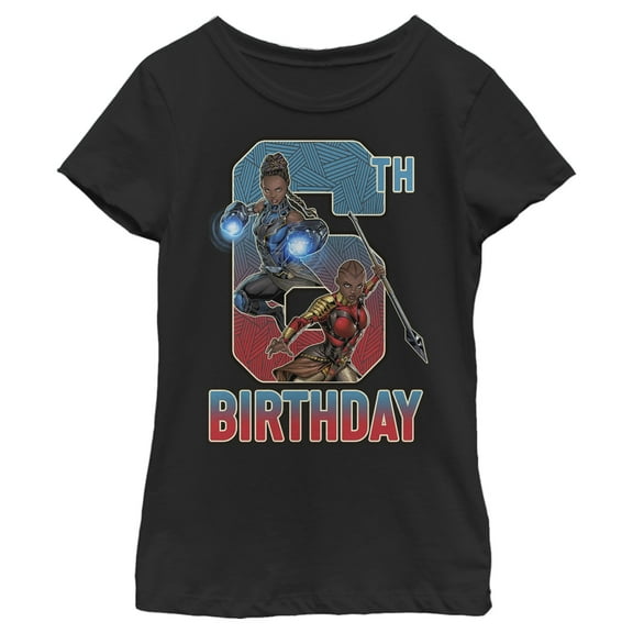Girl's Marvel Shuri and Okoye 6th Birthday  Graphic Tee Black Large