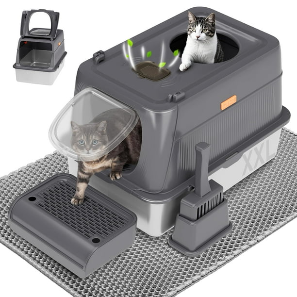 Caja de arena para gatos Citylife de acero inoxidable extra grande con tapa