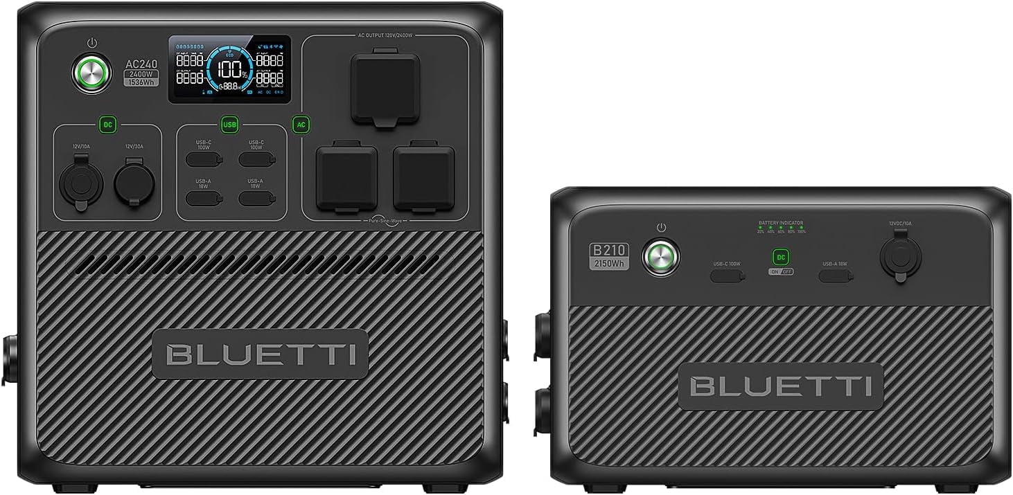 Restored BLUETTI Portable Power Station AC240 + B210Expandable to 3686Wh, 3 AC Outlets, IP65 Solar Generator for Camping, RV, and Home Backup (Refurbished)