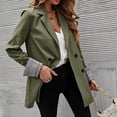 thumbnail image 3 of Suit Jacket Lapel Button Pure Color Pocket Plaid Rolled Cuffs Long Sleeve Jacket for Women Army Green S, 3 of 6
