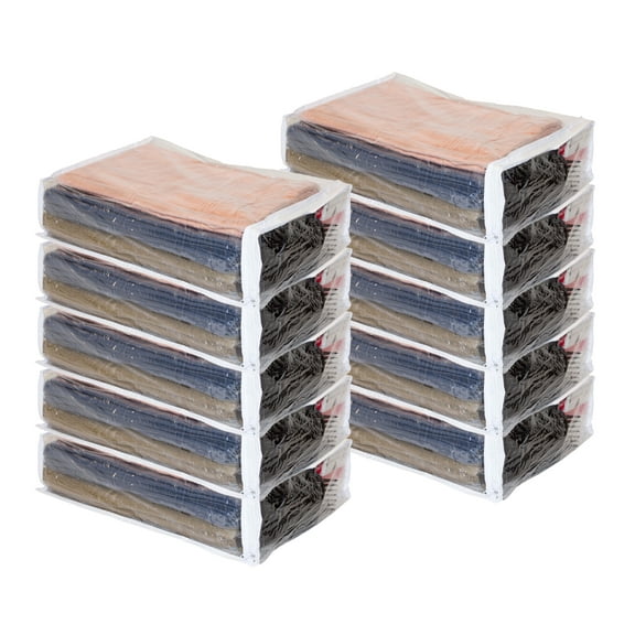 Set of 10 Clear Vinyl Zippered Storage Bags 11 x 15 x 4 Inch