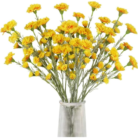 Yellow Carnations Artificial Flowers 5heads 7.56in Carnations Flowers Silk Flowers Yellow Flowers Fake Flowers for Wedding Mother Home Office Decoration(Yellow)