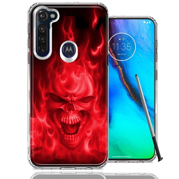 MUNDAZE For Motorola Moto G Stylus Red Flaming Skull Design Double Layer Phone Case Cover