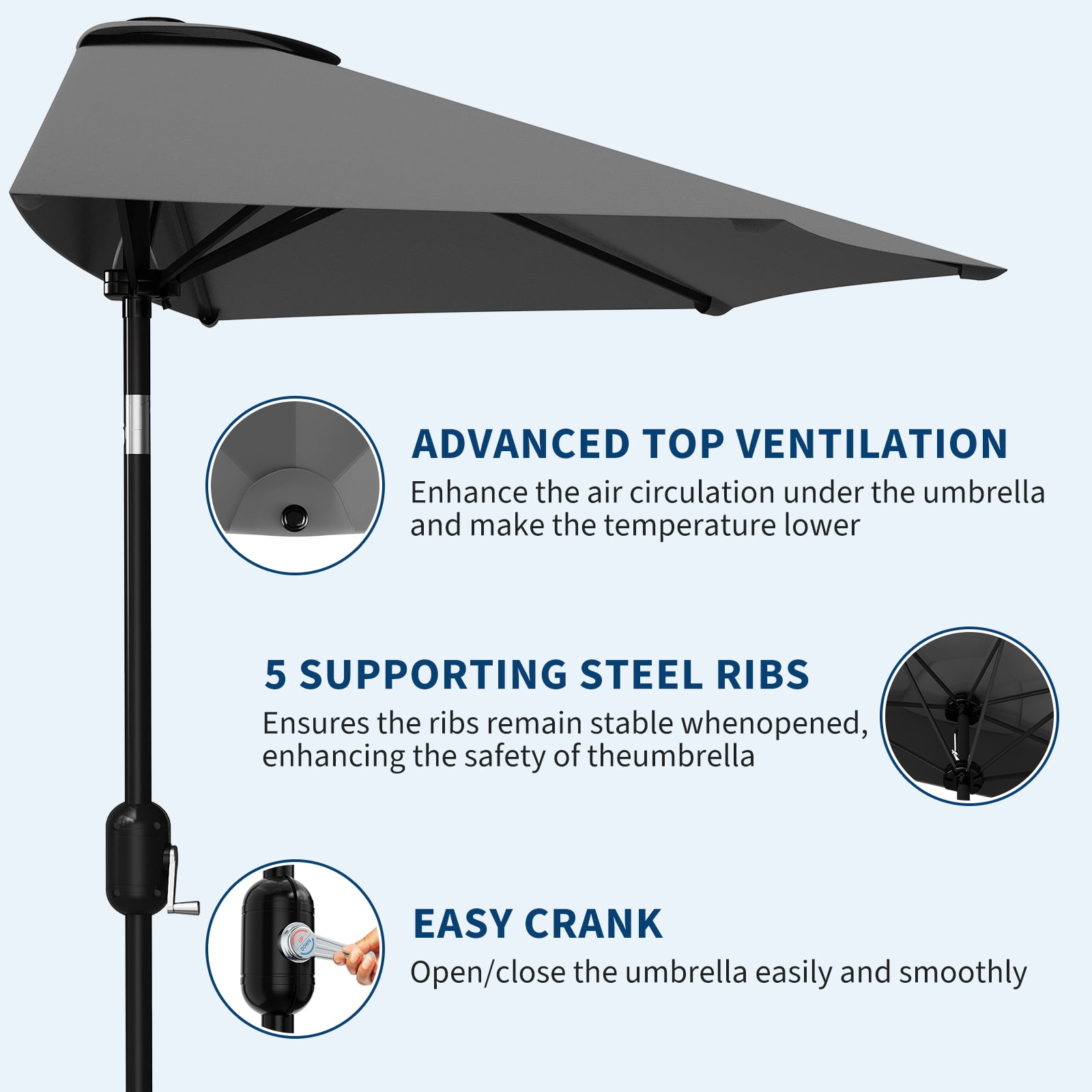 GOGRANT 98.4 in Gray Rectangle Market Patio Umbrellas with Crank, Adjustable Tilt, Crank