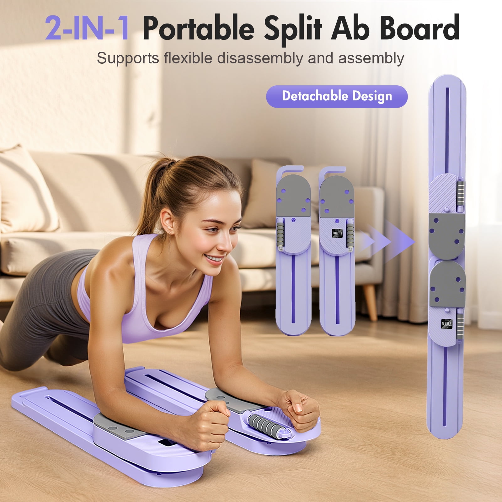 Rican Pilates Reformer Board with Resistance Bands, Portable Pilates Board Ab Machine, Full Body Workout for Home, LED Timer & Calorie Display Ab Core Strengthener Trainer
