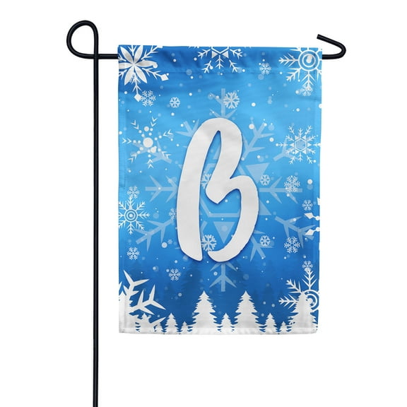 America Forever Winter Monogram Letter B Winter Forest Garden Flag Vertical Double Sided 12.5 x 18 inches Happy Holiday Christmas Seasonal Flags for Outdoor, Yard Porch, Snowflakes Garden Flag