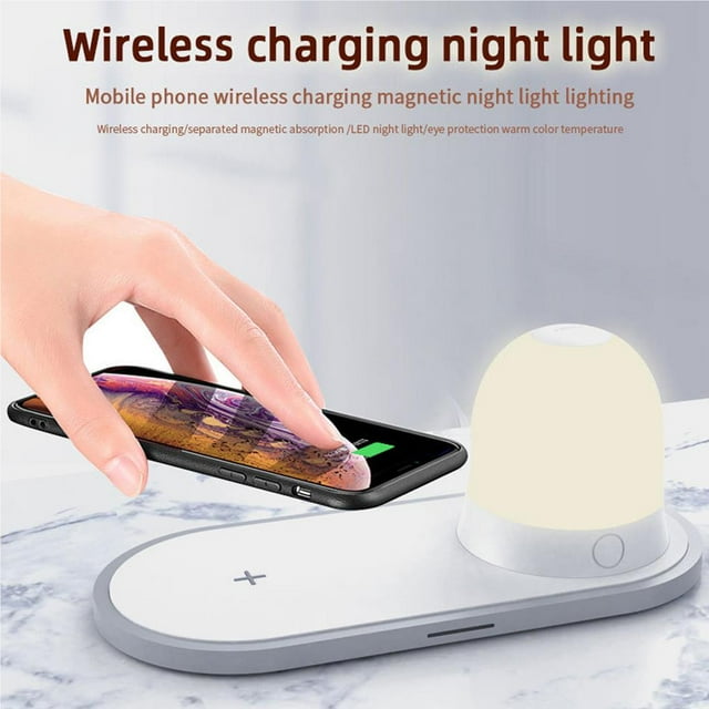 QualitChoice Wireless Charger with Night Light Universal 10W Fast Charging Pad with Bedroom Table Separate Magnetic LED Lamp