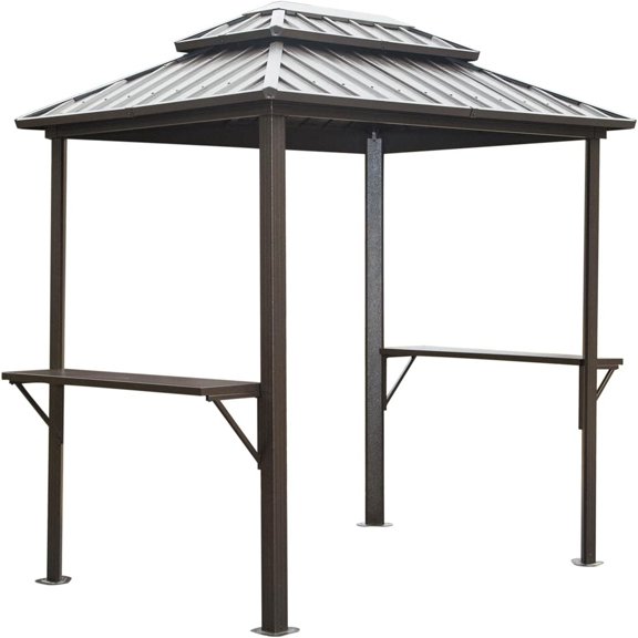 8'x6' Grill Gazebo, Aluminum BBQ Gazebo Canopy with 2-tiered Steel Roof, 2 Shelves Storage Rack, Metal frame Permanent BBQ Canopy For Patio Lawn Backyard Deck Garden