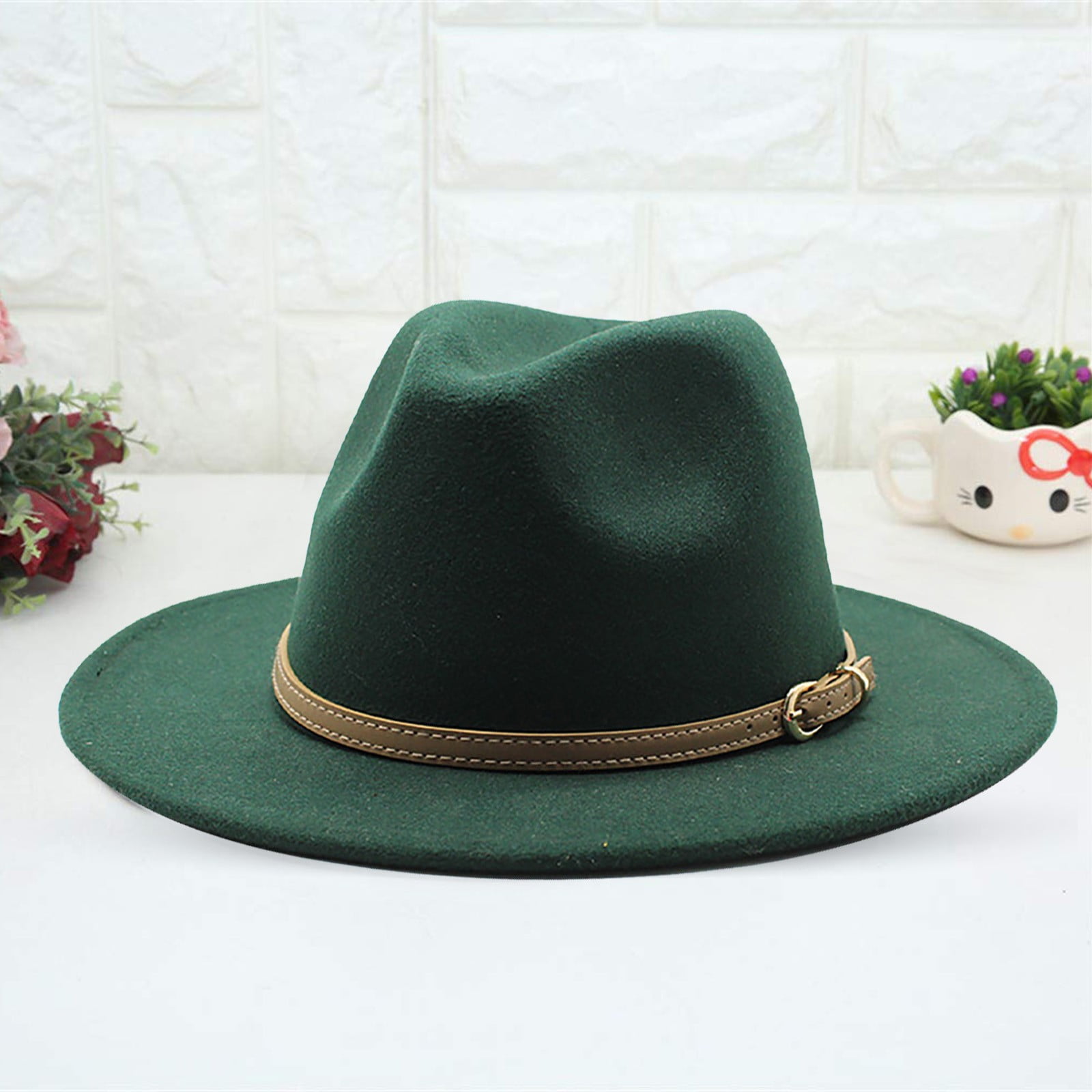 2586 Retro Vintage Cowgirl Hat For Women Wide Brim Buckle Belt Classic Western Classic Western Felt Cowboy Cowgirl Hat for Women Men Wide  main image 4