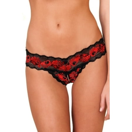 - Red Crotchless Lace V-Thong Rene Rofe 1037 Red