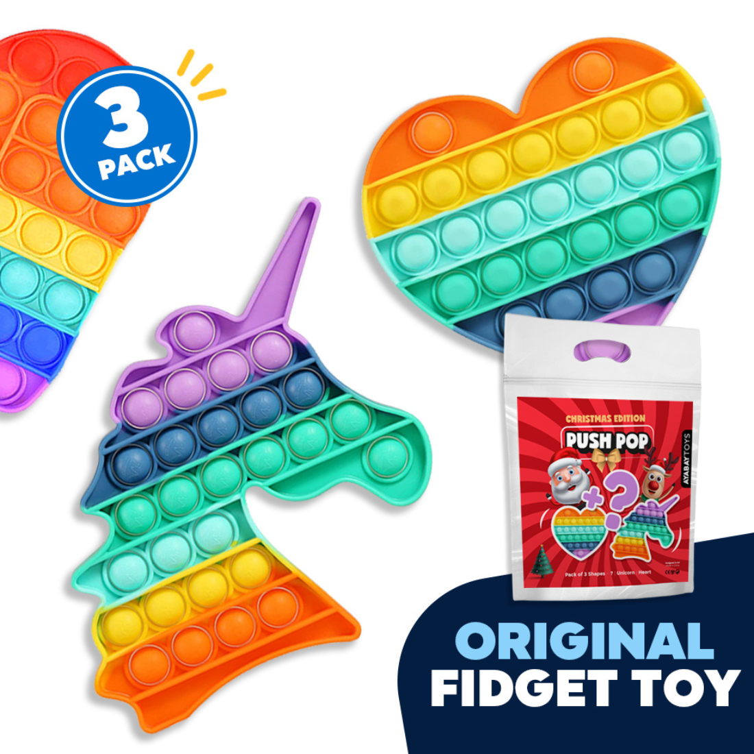 5Pack Rainbow Bubbles Fidget Sensory Toy Set Kids Cute Bubble Keychain Bundle UK 