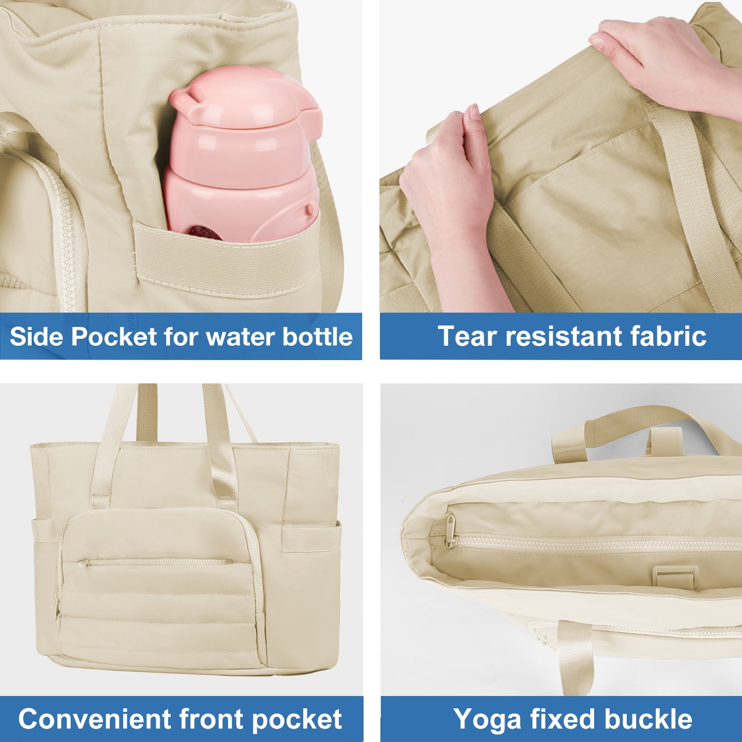 Gynky Tote Bag for Women, Gym Bag Multi-Pocket Lightweight Duffel Bags Puffy Yoga Mat Bag with Compartments, Quilted Large Nurse Shoulder Handbag Yoga Bag Travel Duffle for Work Dance Sports