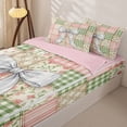thumbnail image 3 of Manfei Patchwork Plaid Bow Zipper Twin Comforter Sets with Fitted Sheet and 2 Pillowcases,Floral Stitch Zipper Bedding Set,Pink Reversible,4-Piece, 3 of 7