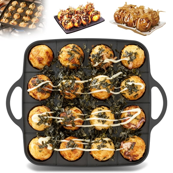 LINFANG 16 Hole Takoyaki Pan Cast Aluminum Pancake Ball Maker Nonstick Takoyaki Maker Easy to Clean Pancake Ball Pan for Gas Stove
