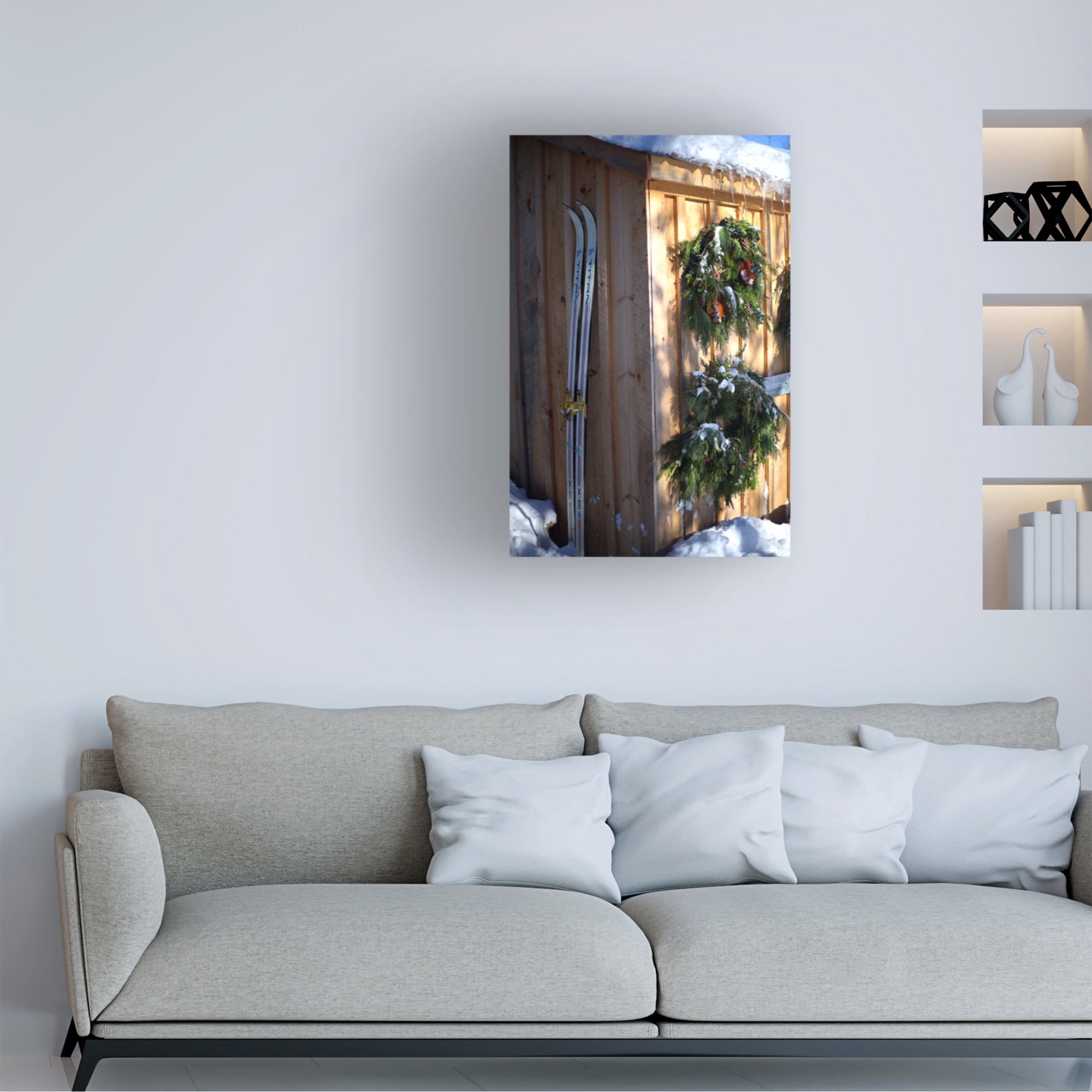 Canvas Wall Art - Clive Branson 'Skis On Shed' Wall Art for Living Room, Bedroom, or Office Décor by Trademark Fine Art - 12 x 19 Inches