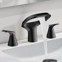 SUNRINX Matte Black Bathroom Faucets 3 Hole, Solid Brass 8 Inch Widespread Waterfall Bathroom Sink Faucet, Adjustable Spout, Supply Hoses And 2 Handles For Vanity Sink