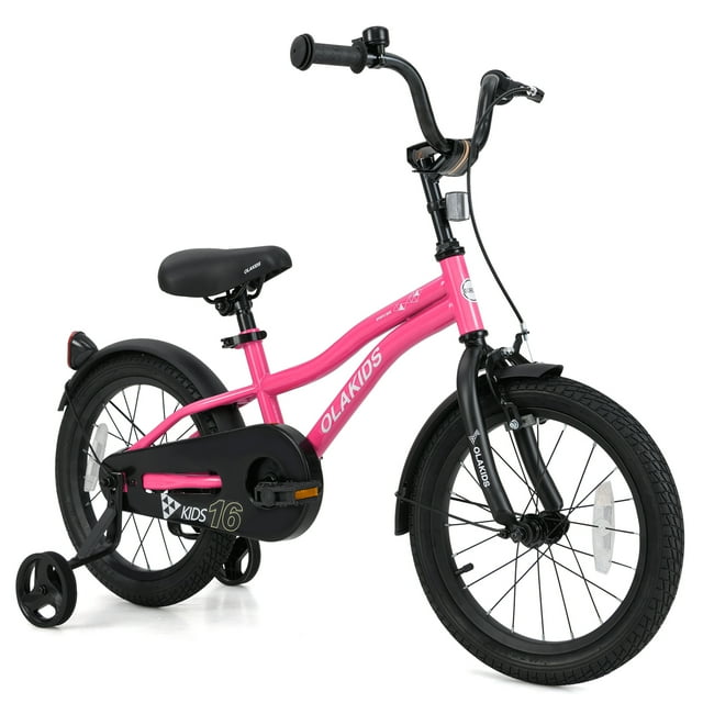 OLAKIDS Vélo Enfant, 12, 14, 16 et 18 Pouces, avec Stabilisateurs, Sonnette, Selle et Guidon Réglables, Frein à Main et Frein à Rétropédalage, pour Garçons et Filles.