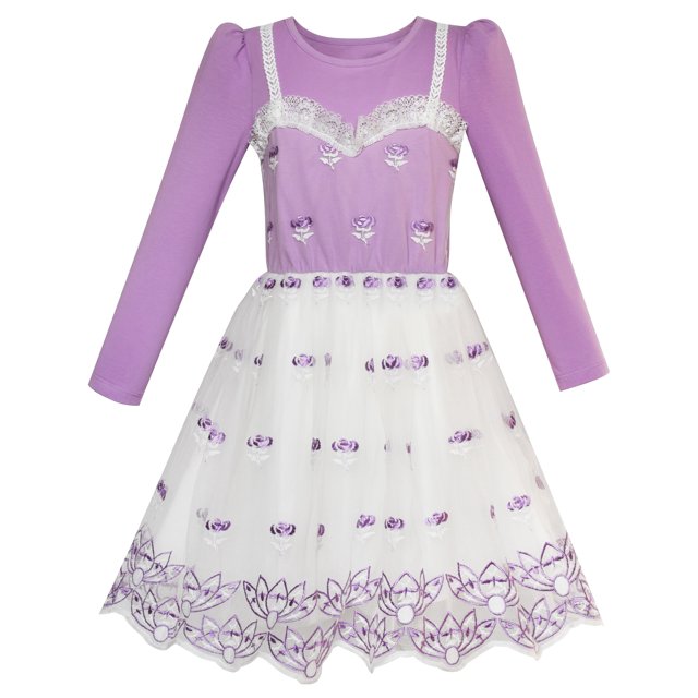 Robe Fille Violette Manches Longues Gilet en Dentelle 2-en-1 Tutu 8 Ans