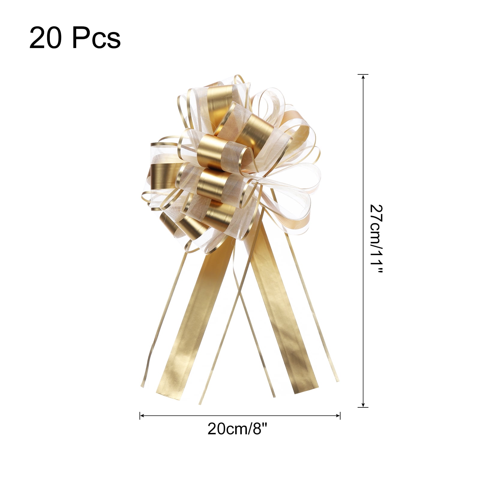 Uxcell 20pcs 11" Extra Large Pull Bow Metallic Gift Wrapping Bows Ribbon Golden for Wedding Baskets Presents