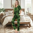 thumbnail image 2 of Yuyamidu Green Leaves Women's Short Sleeve Pajama Set 2 Piece Soft Sleepwear Lounge Set with Comfortable Top & Pants Breathable Nightwear for Summer, 2 of 7