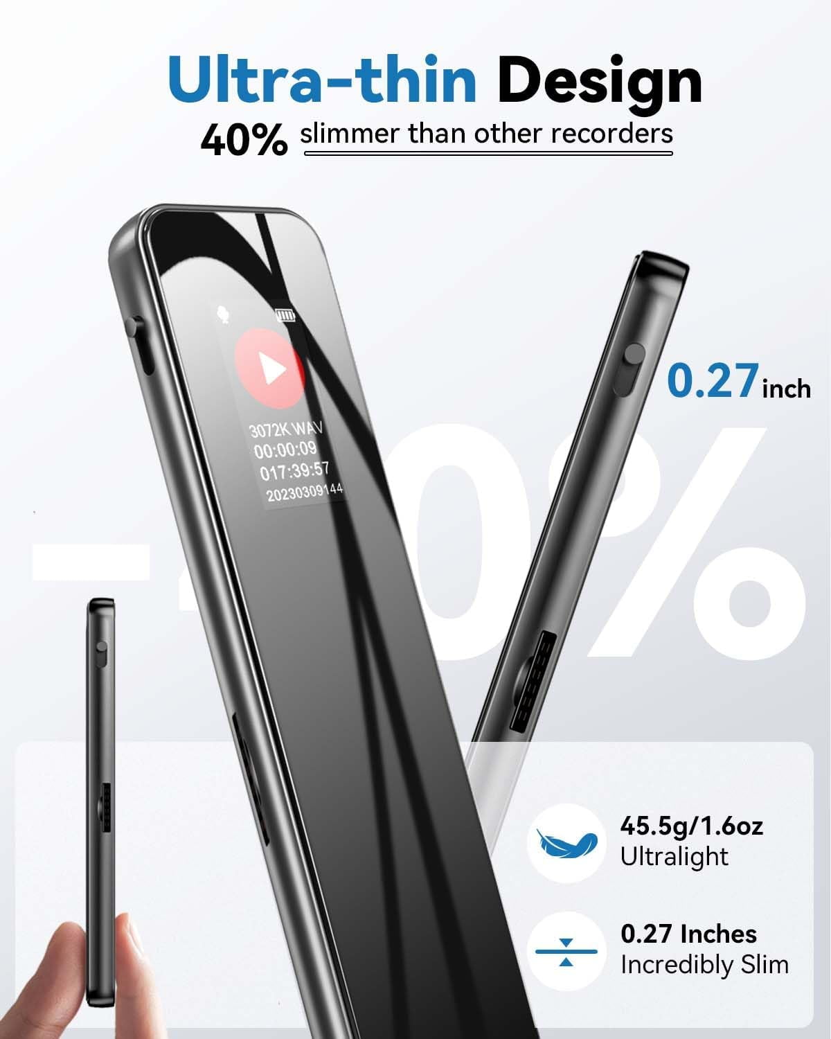 Digital Voice Recorder-68GB Voice Activated Recorder with Playback,Ultra-Thin Tape Audio Recorder,Portable Recording Devices for School College Lecture with Password