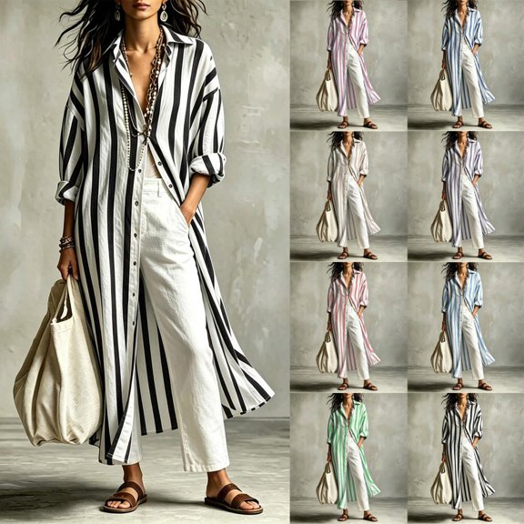 Bxsruta Womens Maxi Shirt Dress Long Sleeve Button Down Casual Casual Vacation Beachwear