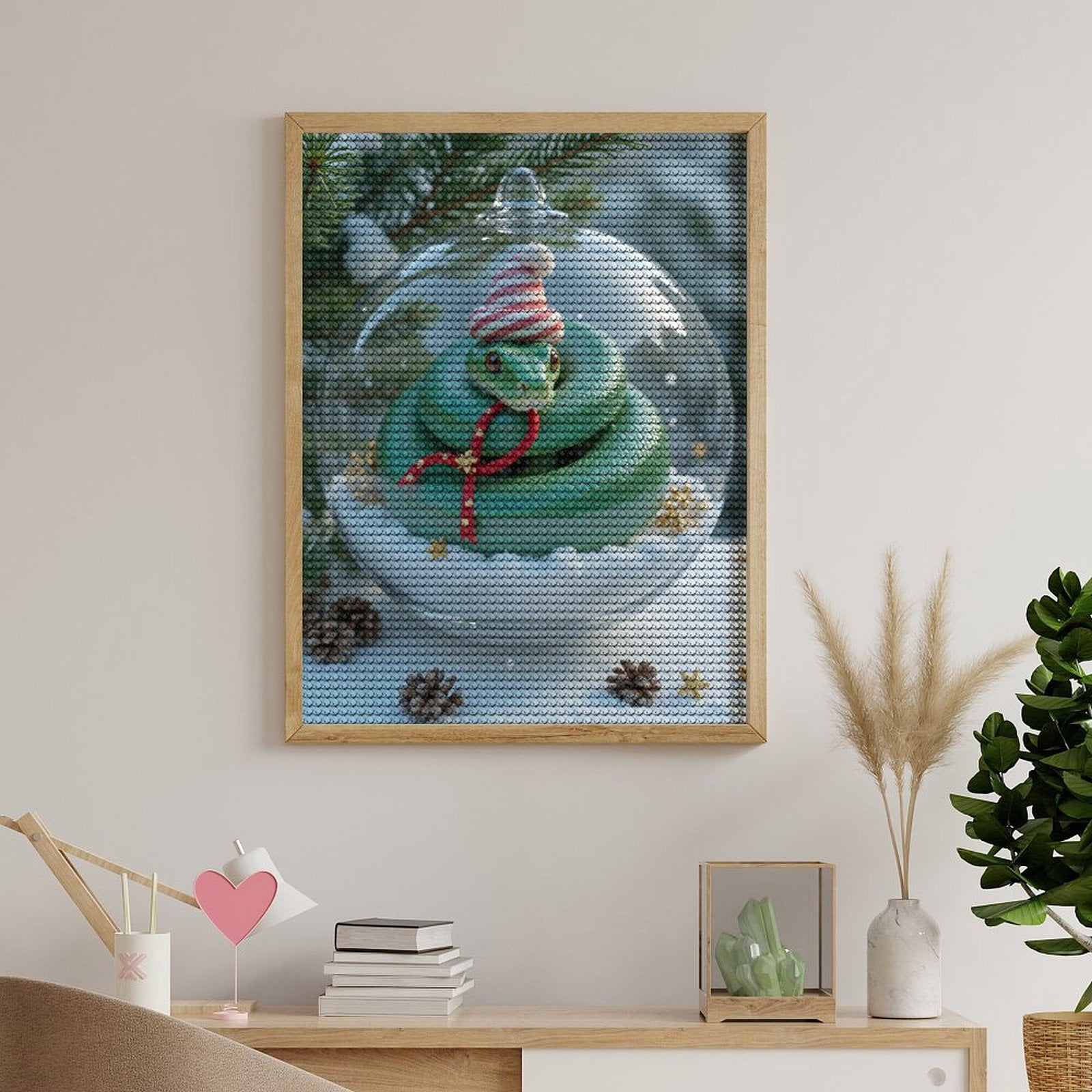 Diamond Art Kits for Adults, Snowy Snake Holiday Ornament 5D Diamond Painting Kits for Adults Beginners, DIY Full Drill Diamond Painting, Gem Art and Crafts 12x16