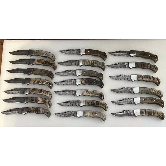 Custom Hand Made Forged Damascus Steel Folding Pocket Knife Back Lock W Sheath