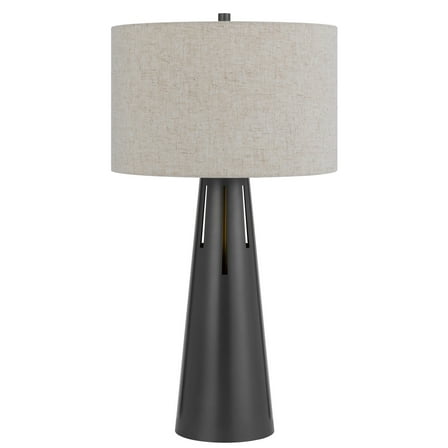 Tiy 30 Inch Table Lamp, White Hardback Drum Shade, Gray Iron Cone Base