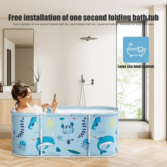 45" Large Foldable Bathtub, Extra Large Foldable Bathtub with Plastic Frame, Freestanding Surround Collapsible Bathtub, Family SPA Soaking Tub for Kids Adult Queroig