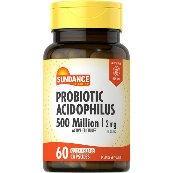 Probiotic Acidophilus 2mg | 60 Capsules | 500 Million Active Cultures | Non-GMO, Gluten Free | by Sundance