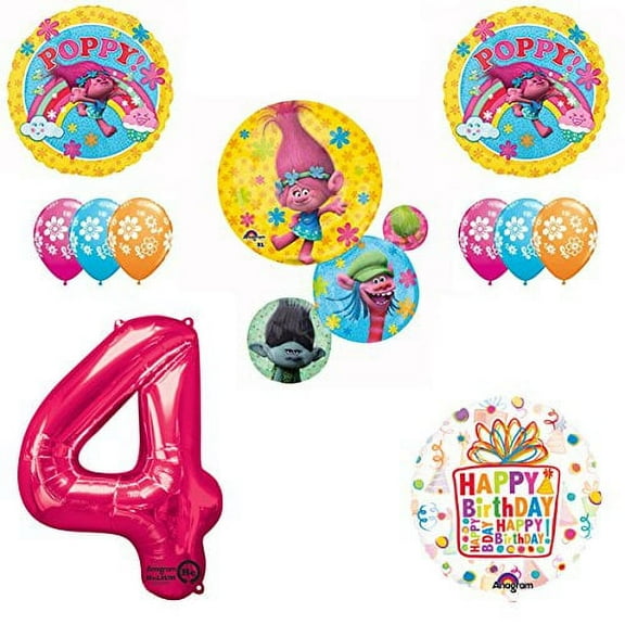 TROLLS Movie 4th Happy Birthday Party Balloons Decoration Supplies Poppy Bran...