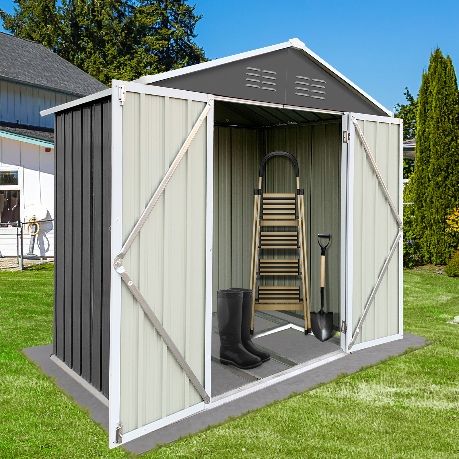6' x 4' Outdoor Metal Storage Shed, Tools Storage Shed, Galvanized Steel Garden Shed with Lockable Doors, Outdoor Storage Shed for Backyard, Patio, Lawn, D8311 - image 4 of 9