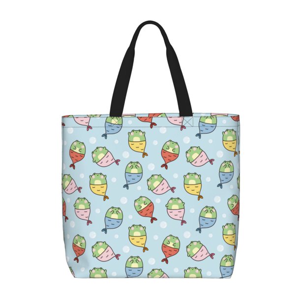 Balery Frog In Mermaid Bolsa de Mano para Mujeres con Cremallera, Bolsa de Gimnasio con Compartimentos, Bolsa para Laptop, Bolsa para Trabajo