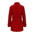 thumbnail image 4 of XPMWRP Women's Double Breasted Mid Long Trench Coat Classic Lapel Windproof Overcoat Solid Color Fall Winter Fashion Jackets with Belt Red M, 4 of 6