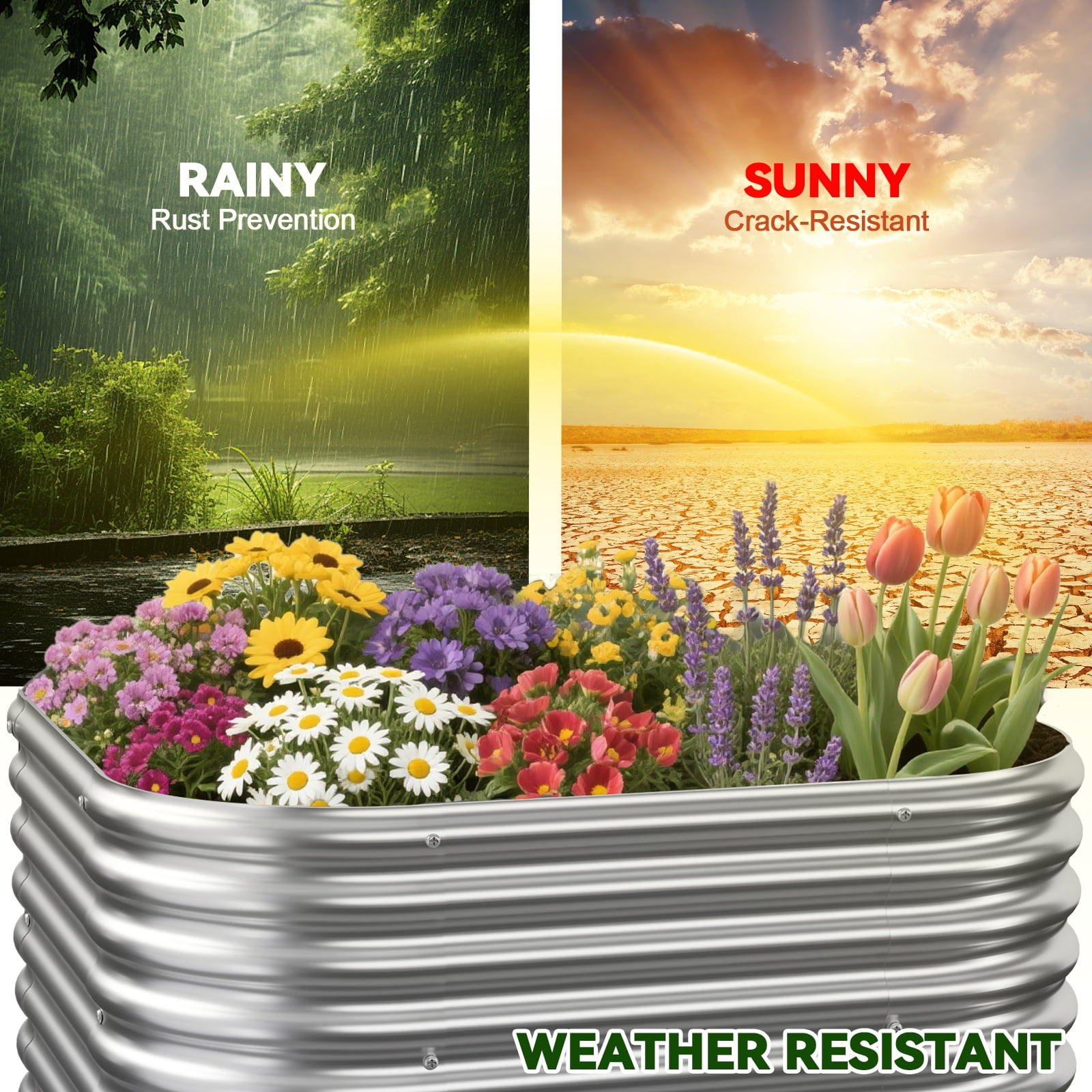 CATMANOR 4 Pack 3x3FT Corrugated Galvanized Steel Raised Garden Bed Outdoor, Metal Above Ground Garden Bed for Vegetables and Flowers, Raised Beds for Gardening-3x3FTx10Inch