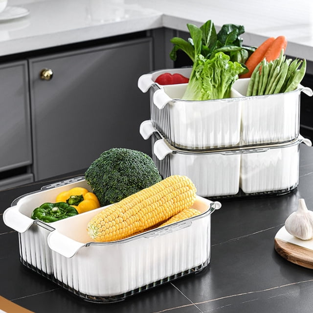 Cesta de drenaje multifuncional de doble compartimento, lavaplatos de cocina, mesa de centro para sala de estar, platos de frutas, cesta de frutas, bandeja para bocadillos de frutas secas. Cesta para