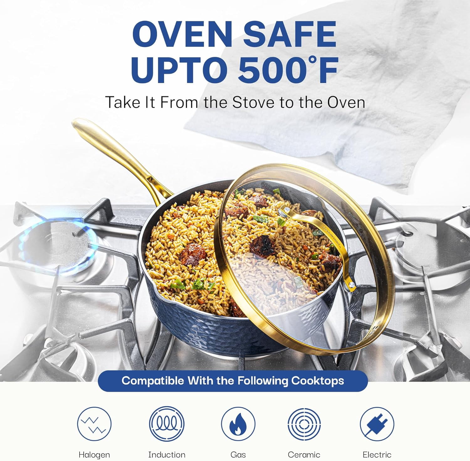 10 Inch Non Stick Frying Pan, Induction Compatible, Ceramic Coated, Dishwasher Safe, Navy Blue