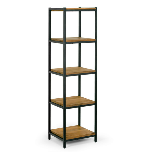Ailis 57 Brown Pine Wood Shelf Etagere, Metal Frame Bookcase With Wood Shelves